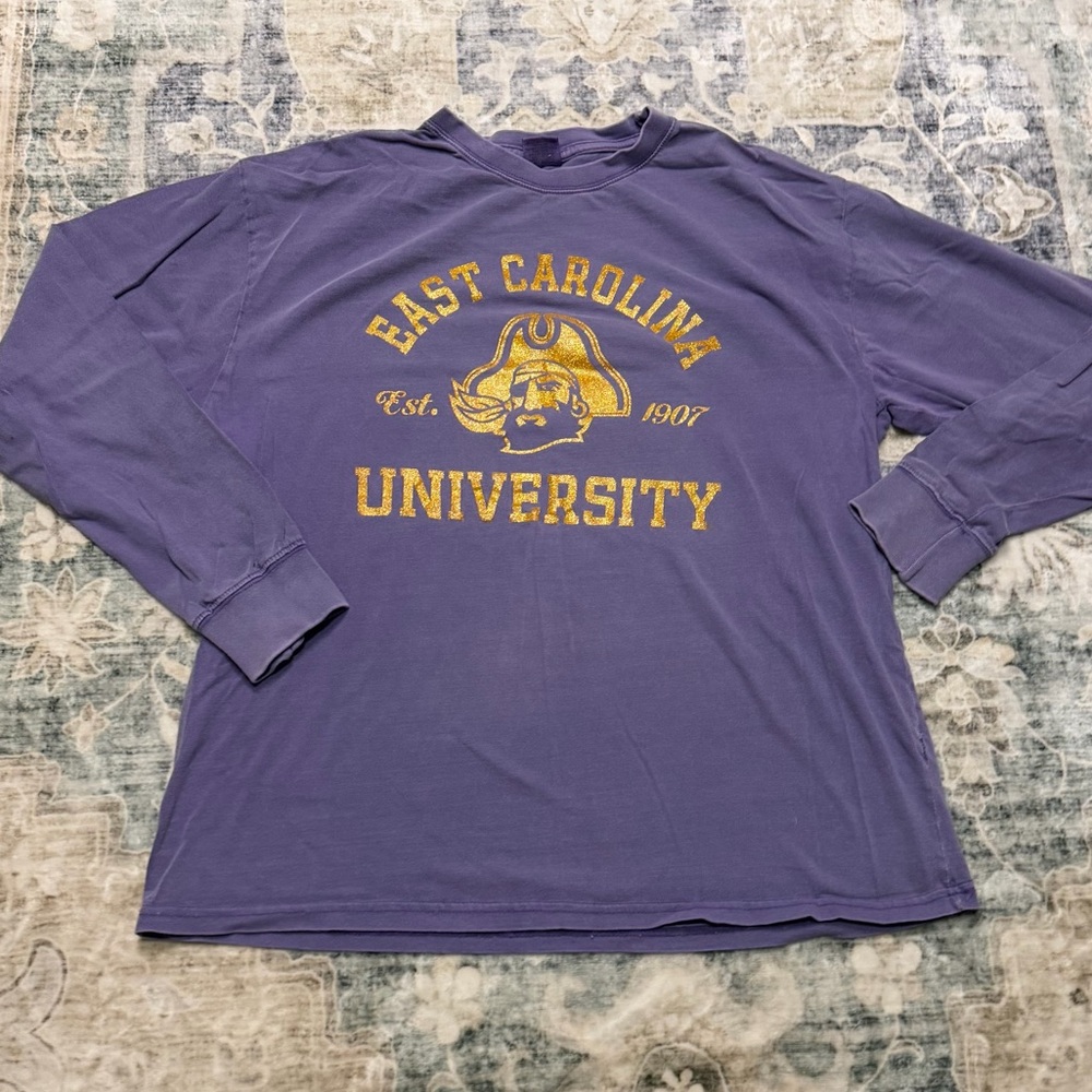VINTAGE East Carolina University Glitter Long Sleeve T-Shirt, Size XL